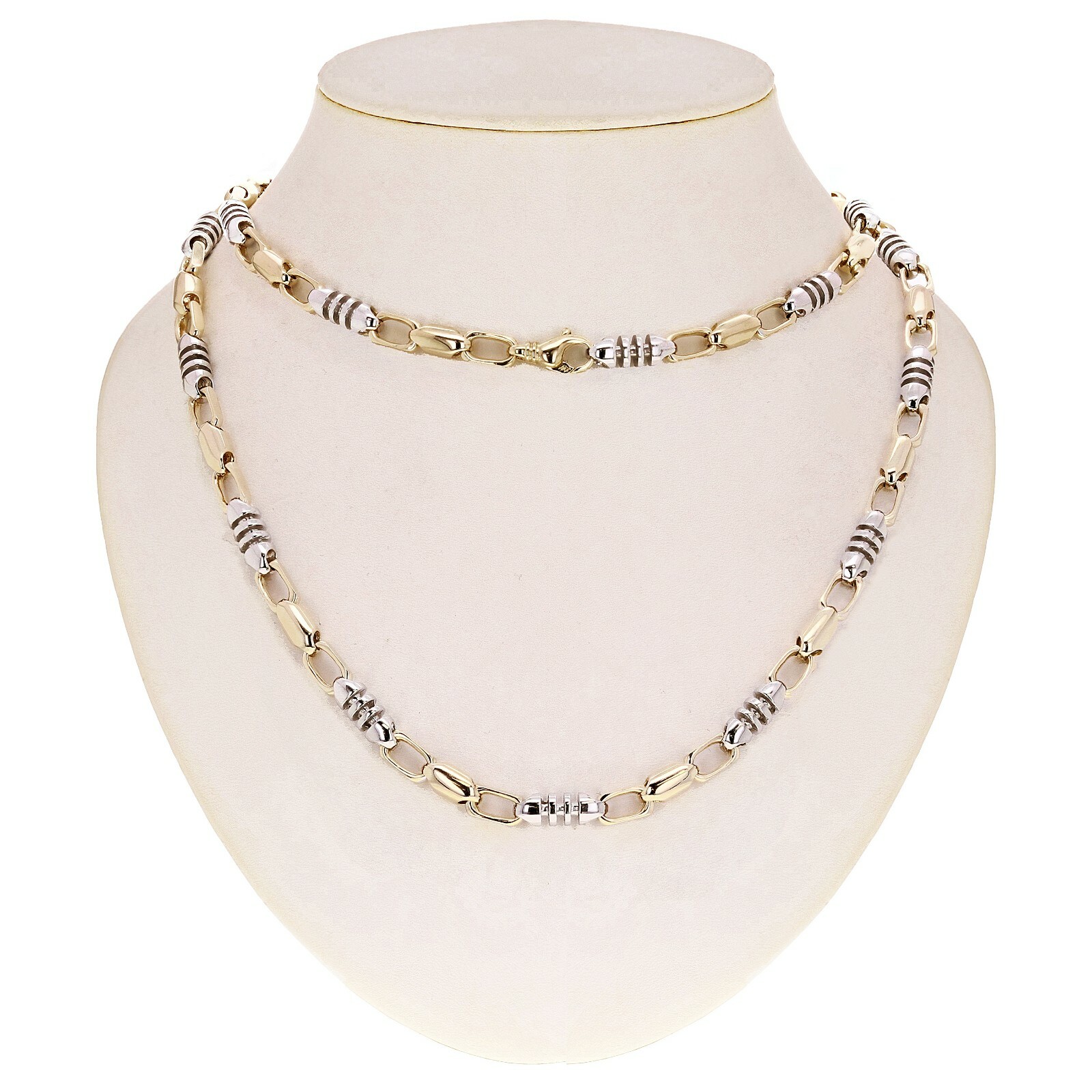10k Yellow & White Gold Solid Handmade Link Chain Necklace 28″ 6.9mm 108.6 grams