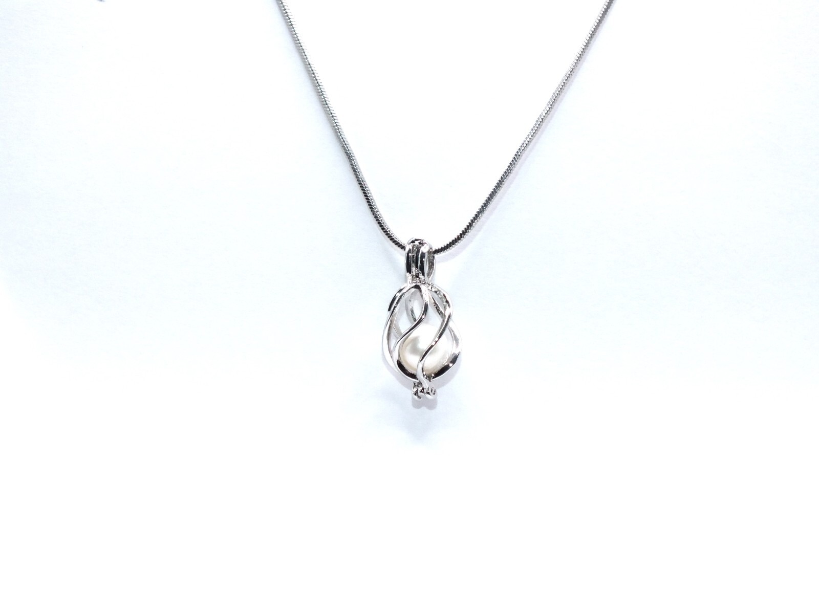 Silver Oval Basket Pearl Cage Charm Pendant Necklace – Crystal Bead Locket