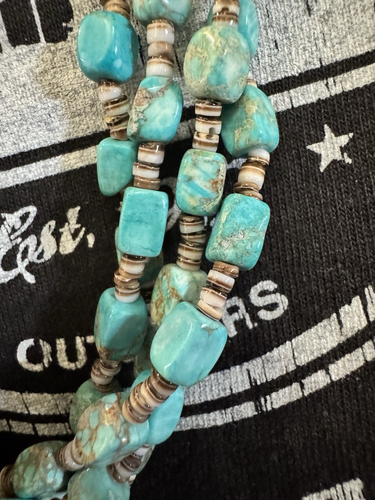 4 Strand Turquoise Nugget & Heishi Shell Necklace Blue Green Southwest 36”