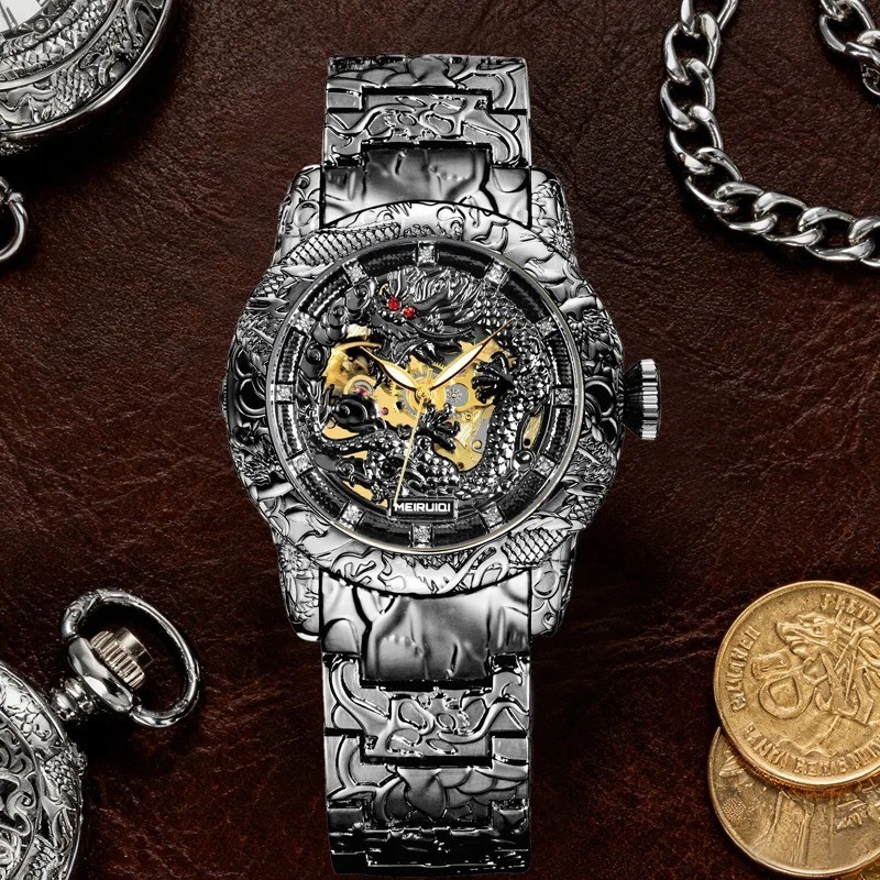 Men’s Black and Gold Dragon Automatic Mechanical Watch