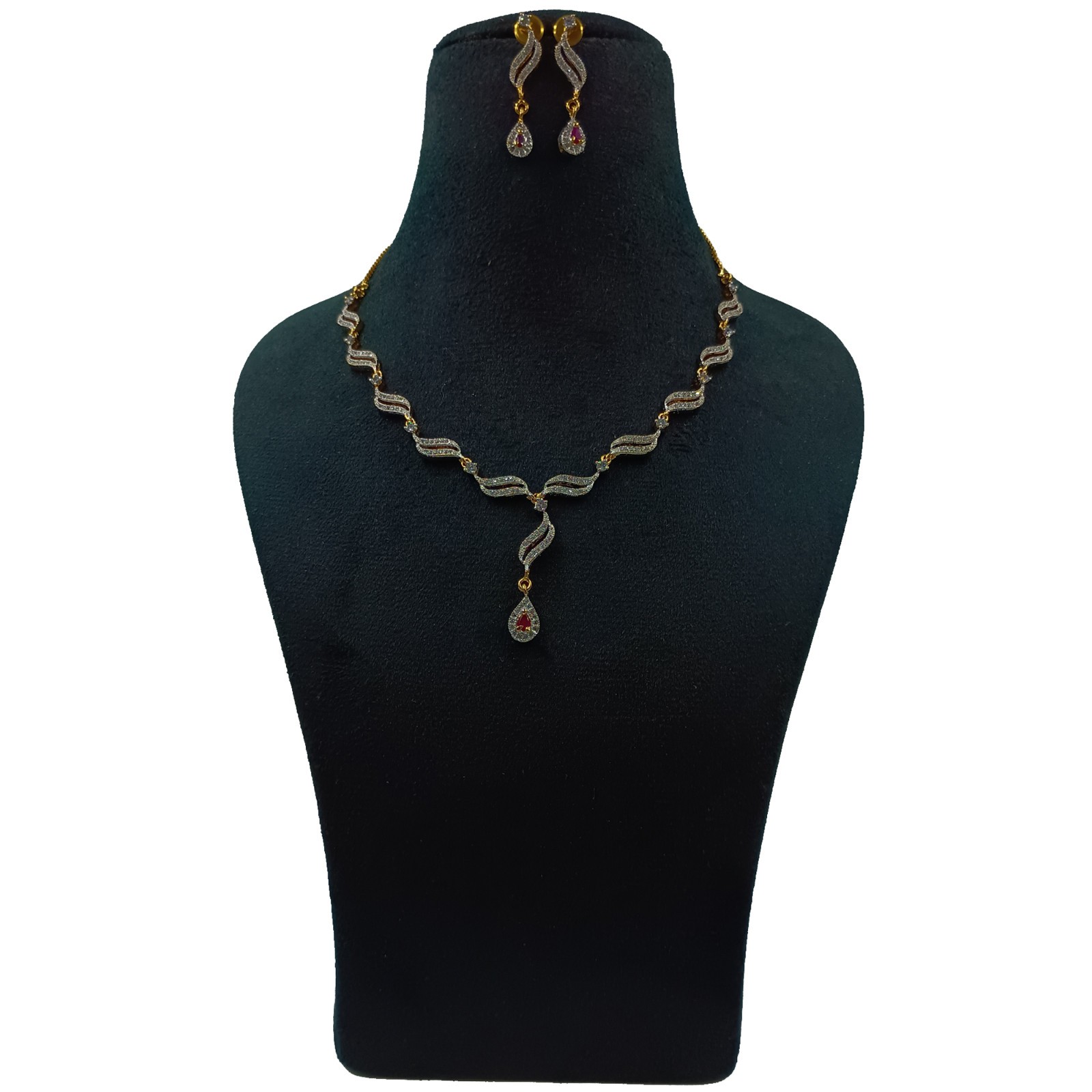 Indian Ethnic 22k Gold Plated Ruby CZ Diamond Bridal Choker Necklace Set