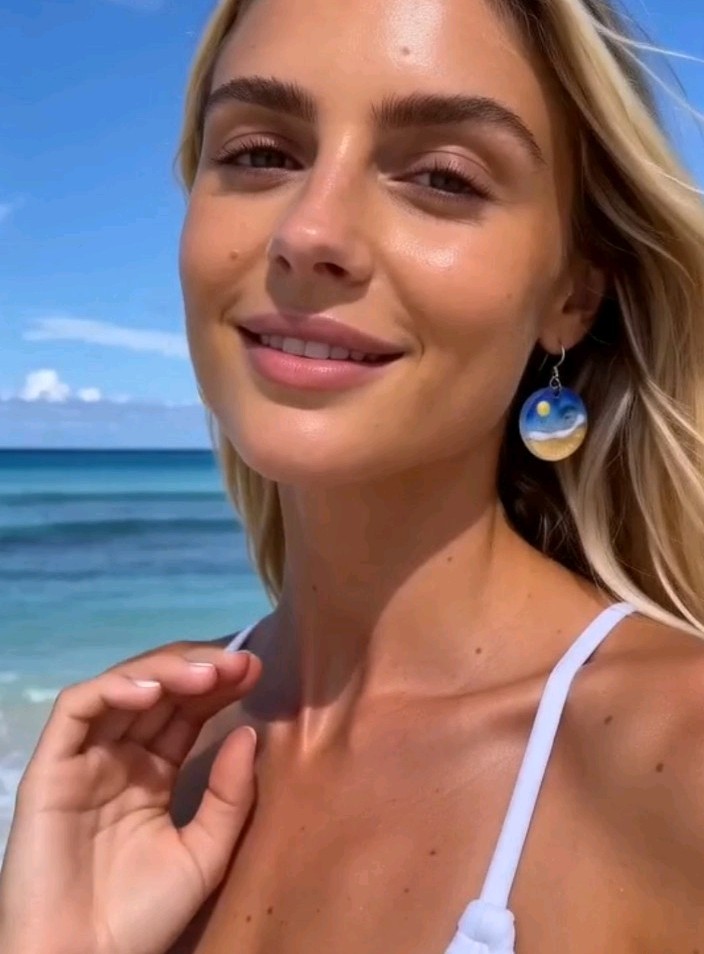 Round Blue Gold Multicolor Resin Beach Sunset Sterling Silver Hook Earrings.