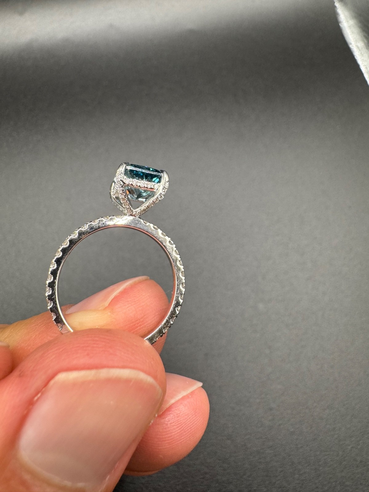 • 3.5ctw Fancy Vivid Blue Lab Created Diamond Ring | IGI Certified Radiant