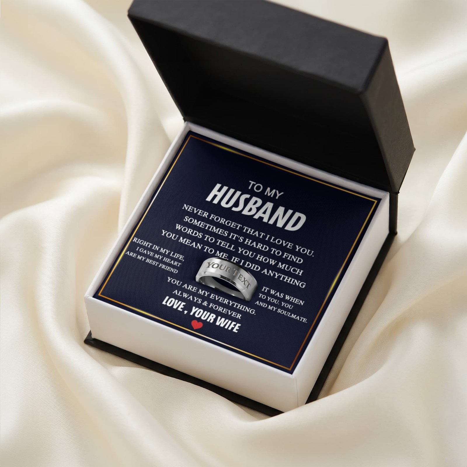 To My Husband Ring Engraved Name Gift For Him, Jewelry Ring Stainless Size 8, 9