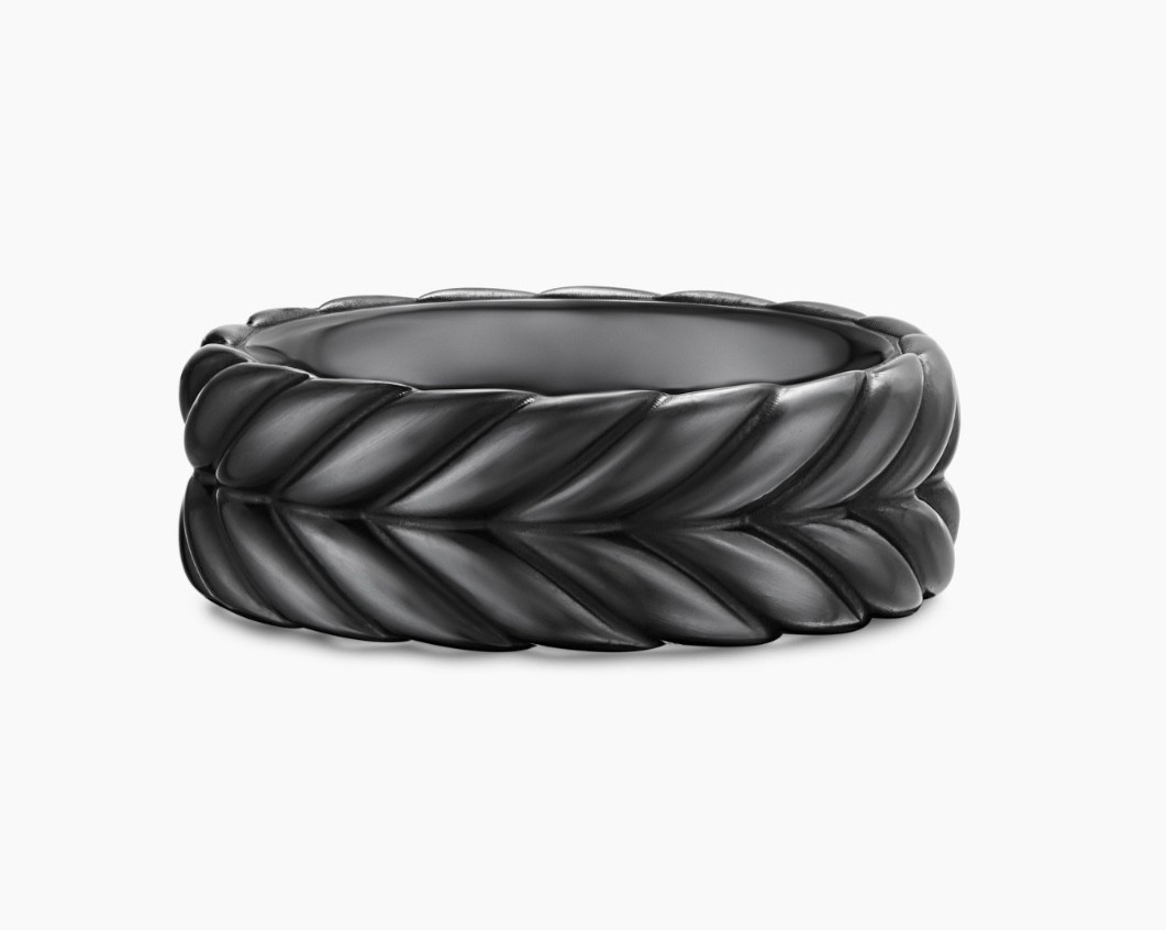 DAVID YURMAN Chevron Band Ring Black Titanium 9MM Size 10