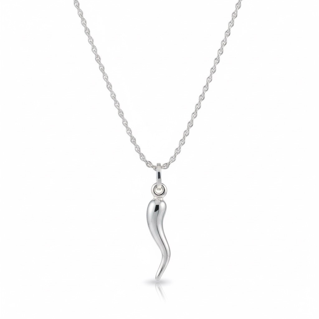 Solid Silver Italian Horn And Chain Necklace Set