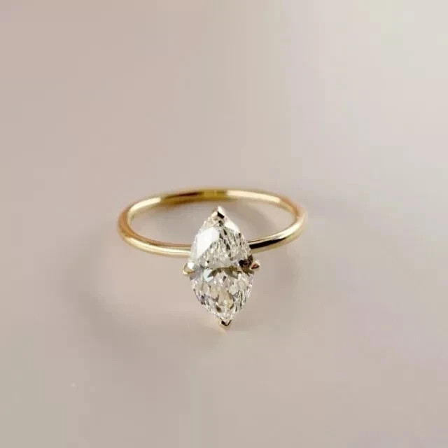 2 Ct Marquise Cut Simulated Diamond Solitary Wedding Ring 14k Yellow Gold Plated