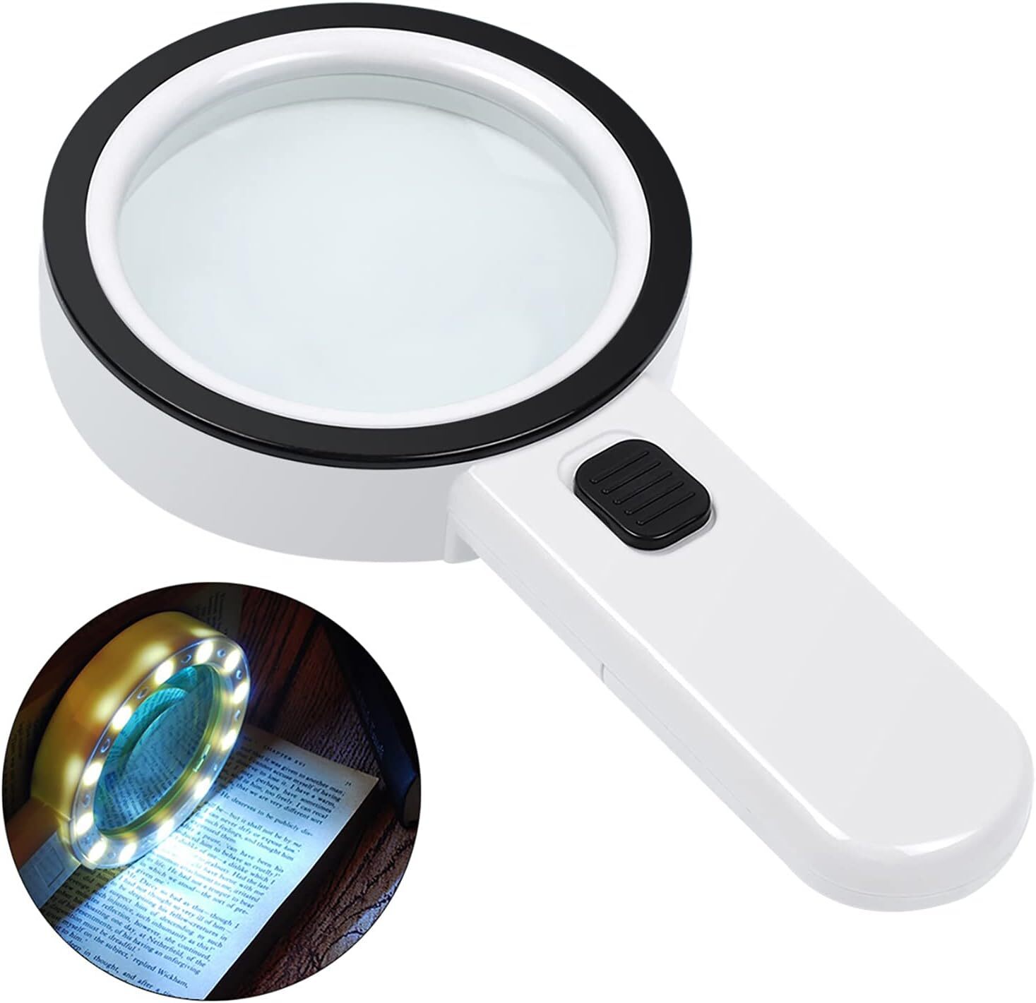 30X Jumbo Handheld Magnifying Glass w/ 12 Bright LED Light Illuminated Magnifier