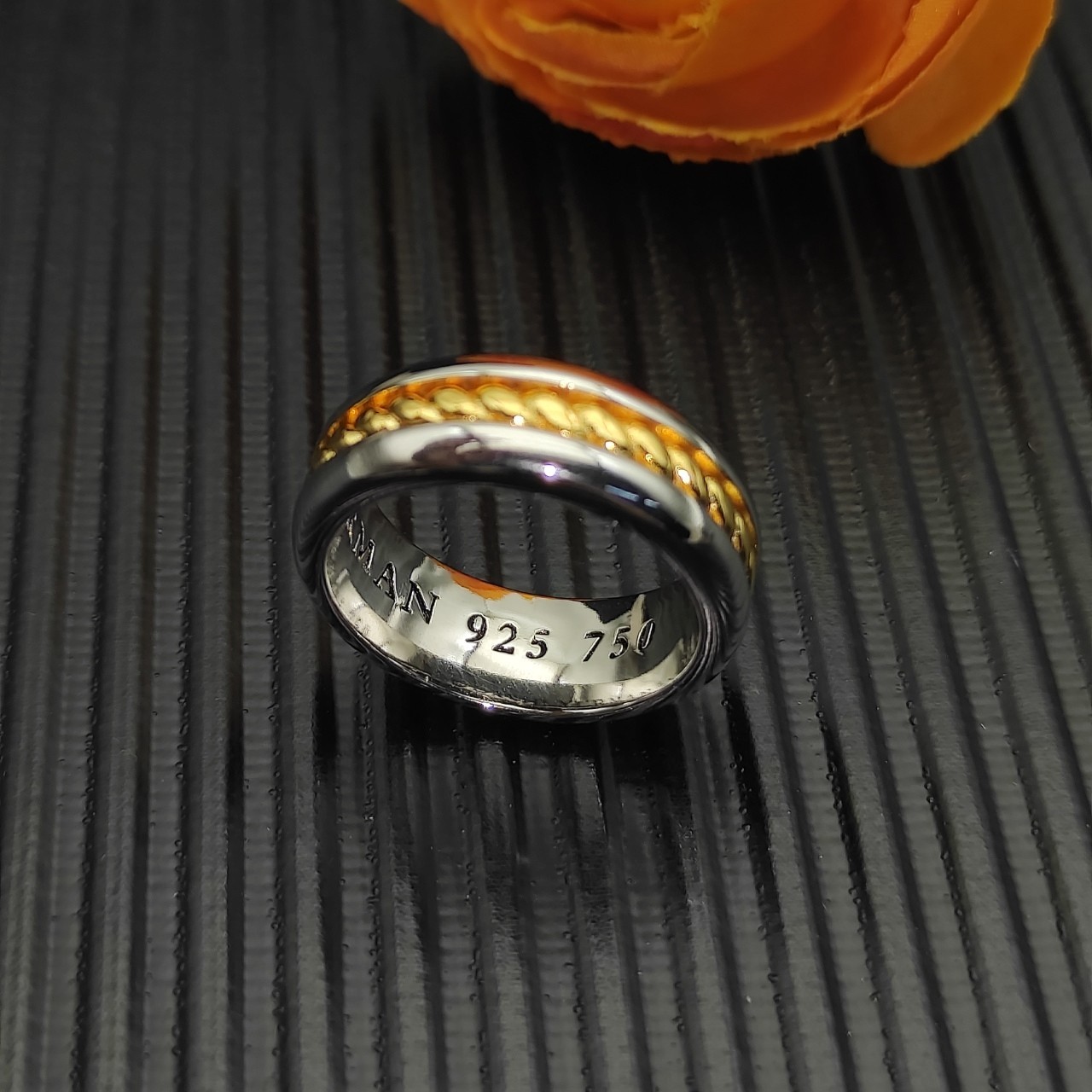 David Yurman 8mm Cable Inset Band Ring Sterling Silver with 18K Yellow Gold SZ 9
