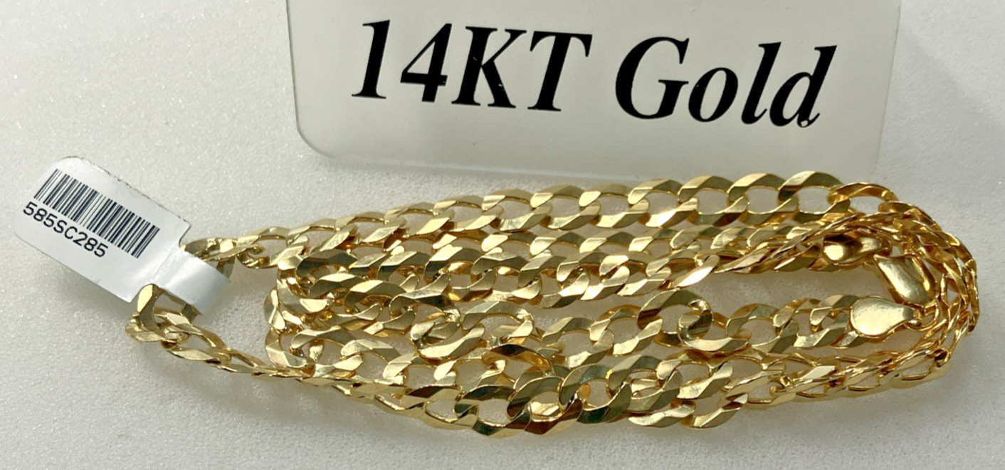 14kt Real Gold Solid Curb Link Chain 28.5grams 7.2mm 24” Brand New with Tag 14K