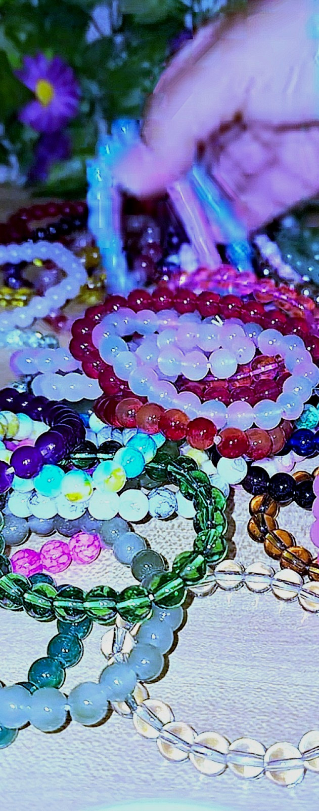 Mixed Lot Multicolor Stone Beaded Stretch Bracelets, Unisex Adults