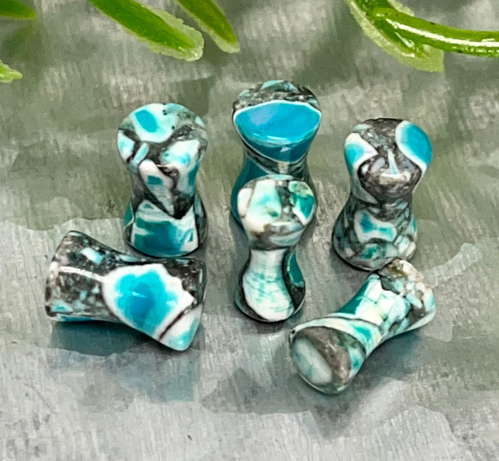 PAIR Crazy Blue Agate Stone Plugs Gauges Body Jewelry 8g (3mm) or 6g (4mm)