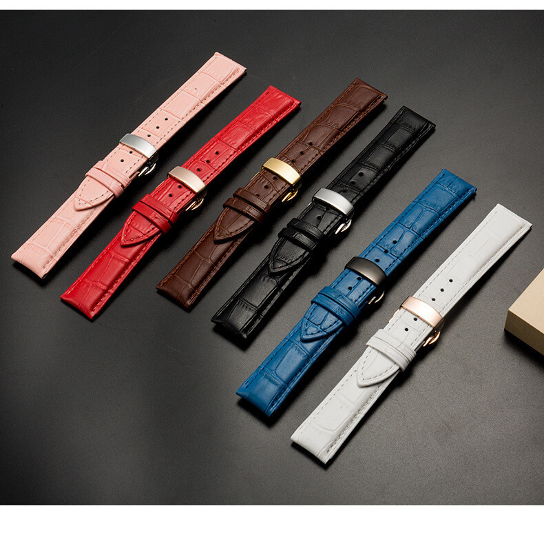 High Quality Cowhide Genuine Leather Watch Straps Butterfly Clasp Band 12-24mm