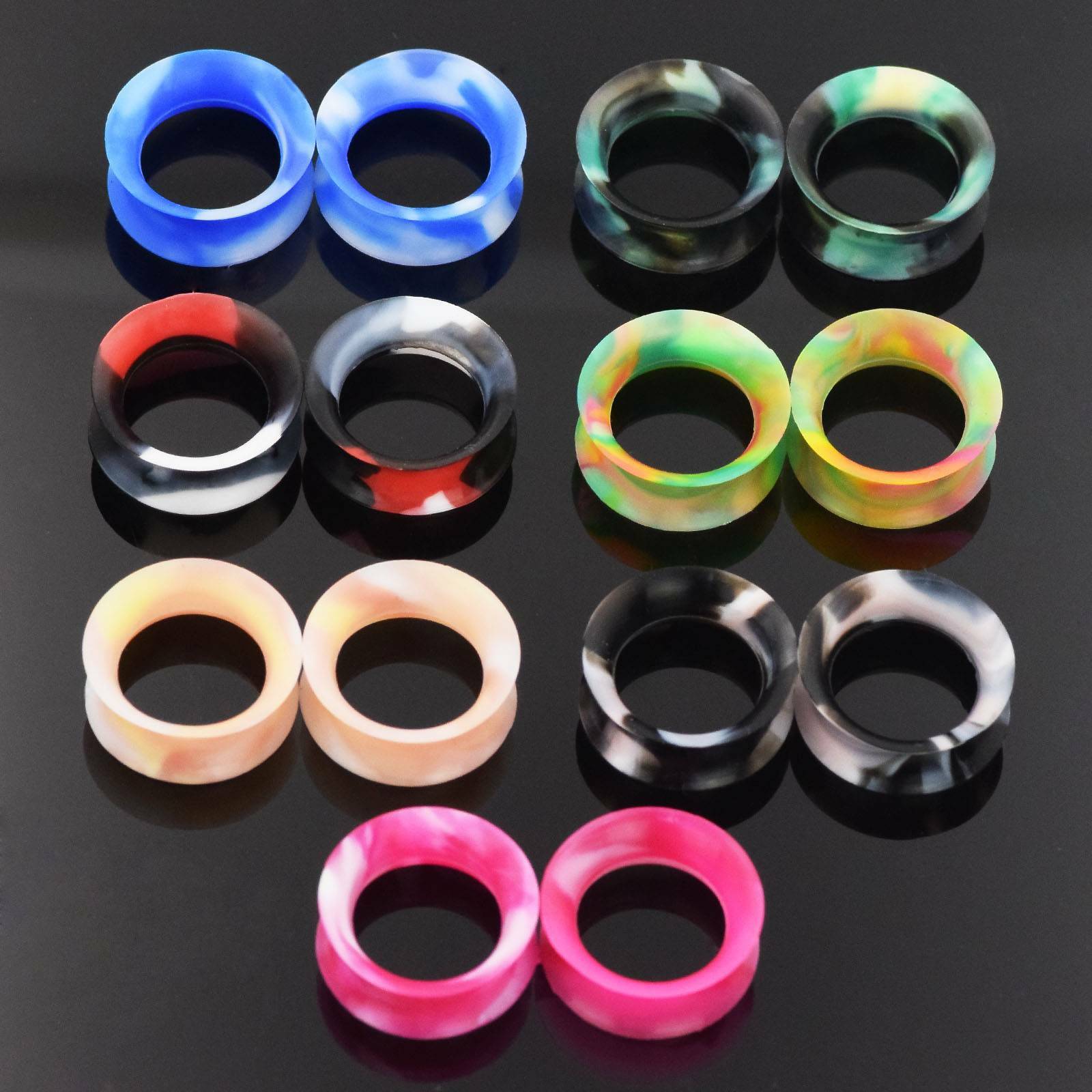 1 Pair Thin Camouflage Silicone Flesh Tunnel Soft Ear Gauge Plug Earring 2g-3/4″