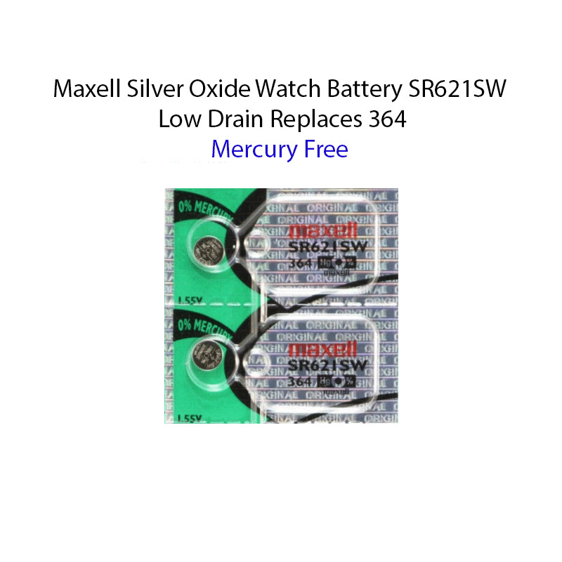 2 x MAXELL SR621SW 364 D364 602 1.55v Silver Oxide Watch Battery mercury free