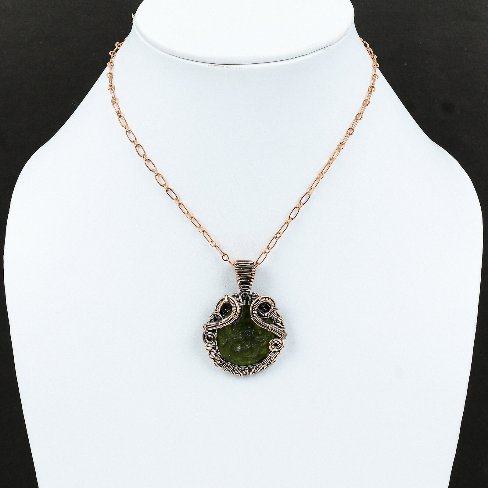 Moldavite Wire Wrapped Pendant Handcrafted Copper Birthday Gift Jewelry 1.89″