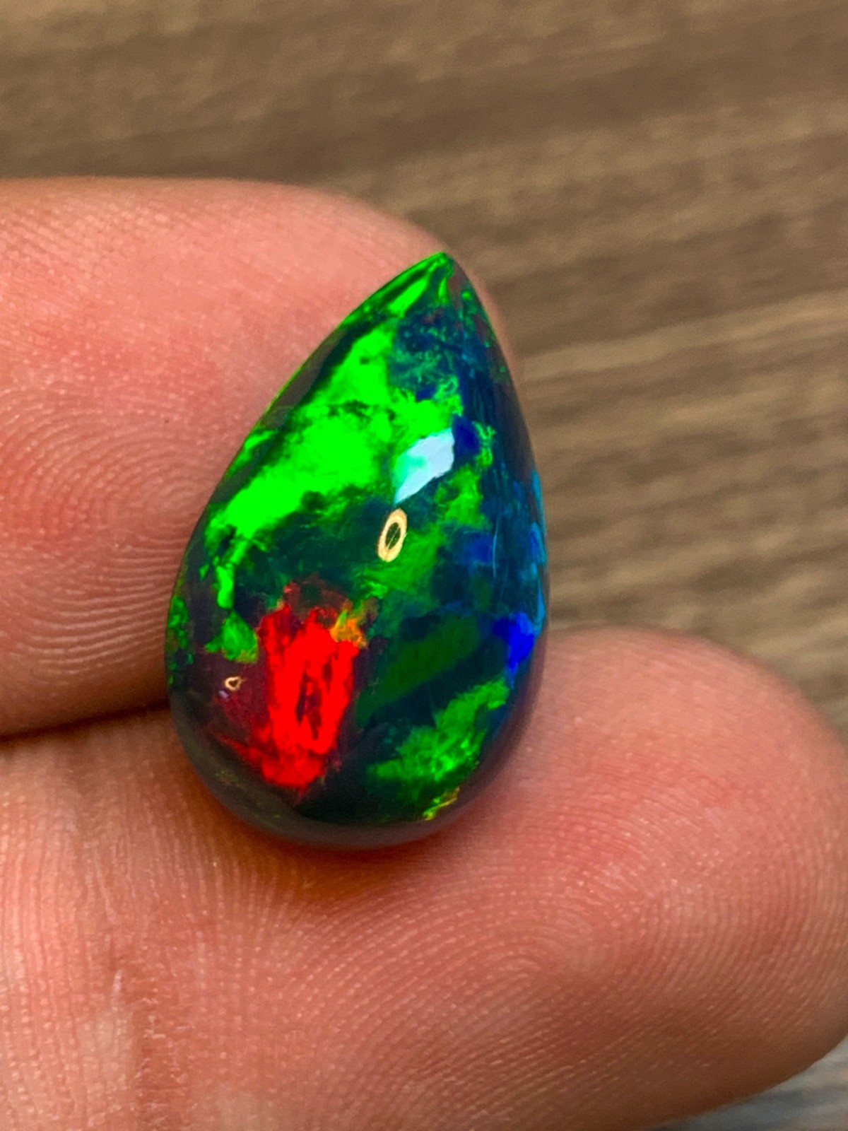 7.7ct Multi-Fire Ethiopian Black Welo Opal Pear Cabochon Statement Jewelry