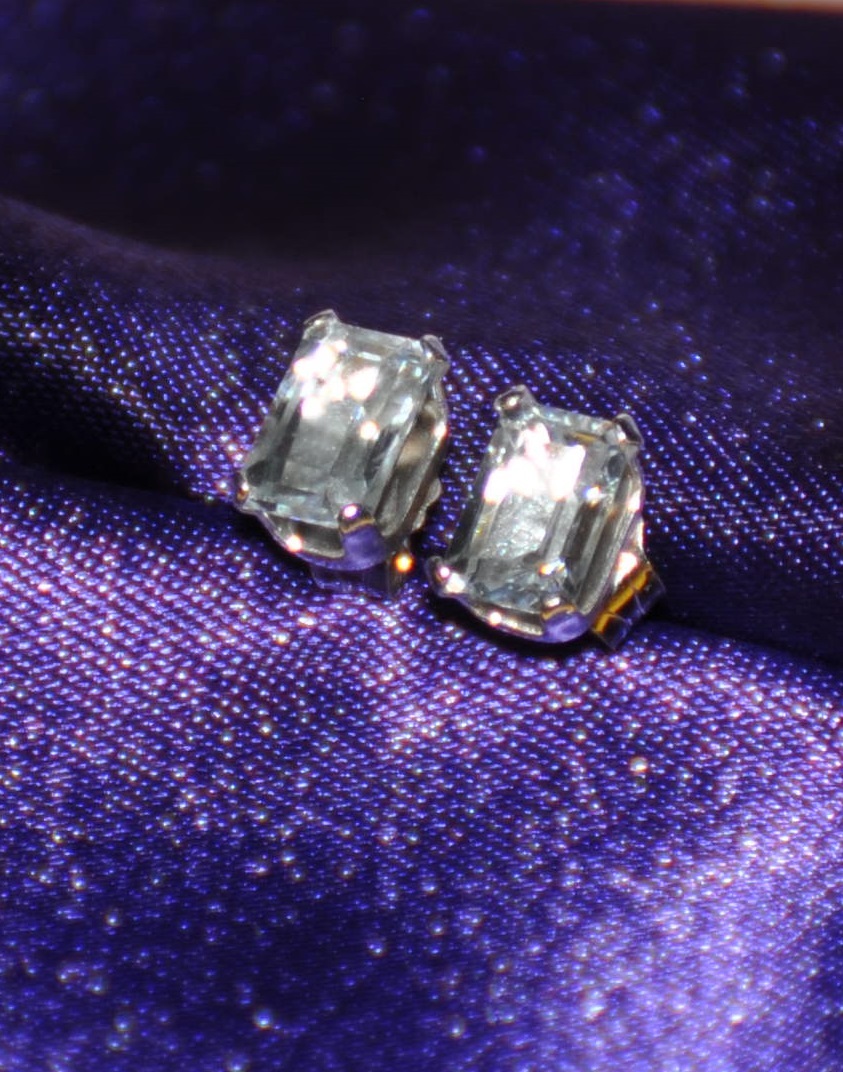 6MM x 4MM EMERALD CUT AQUAMARINE EARRINGS– 1.00CTW — .925 STERLING SILVER