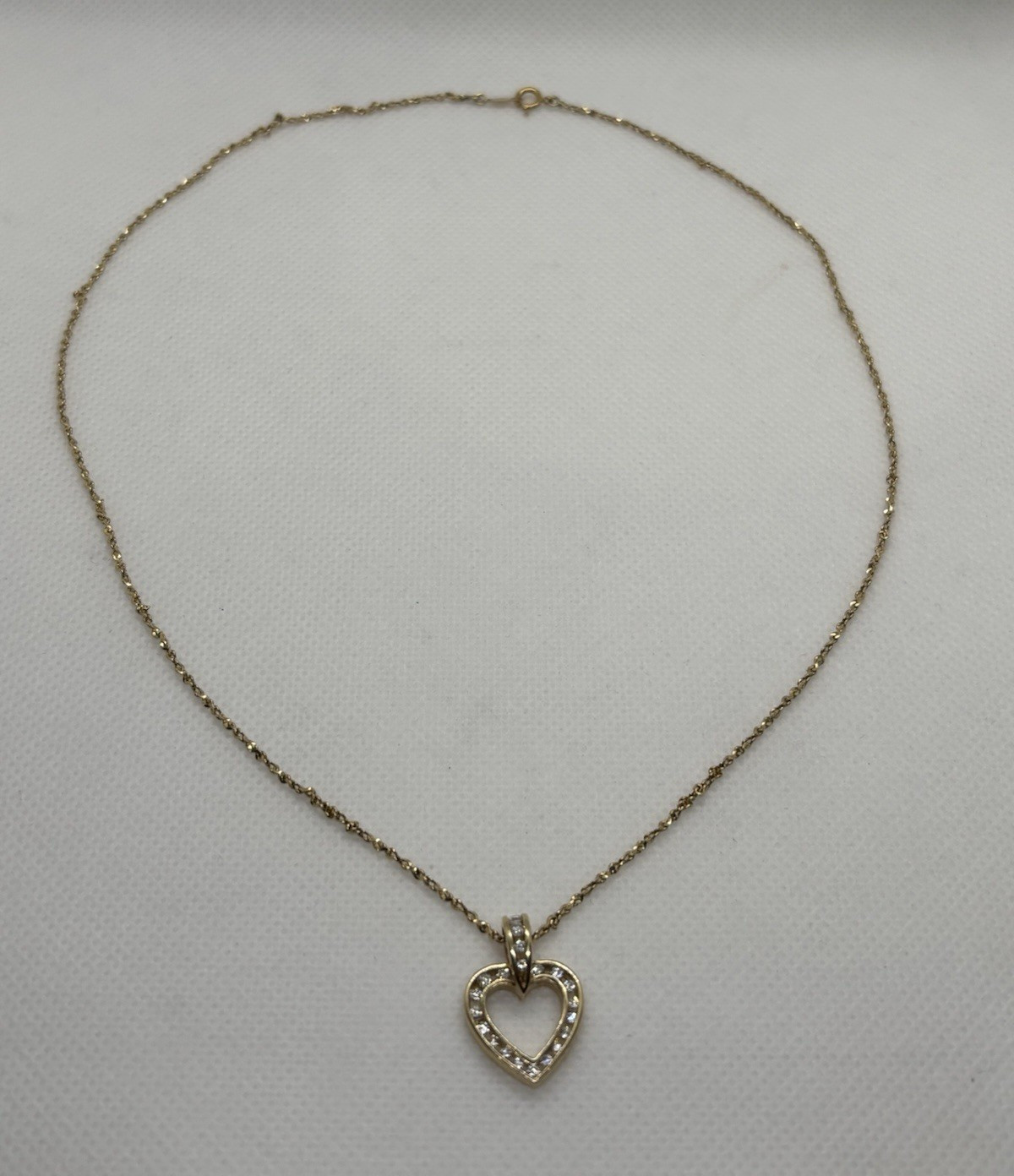 14K Diamond Heart Pendant Necklace with 18” 14K twisted sparkle chain