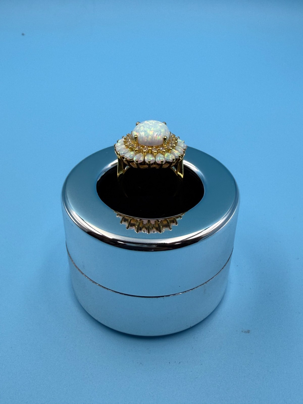 3.20Ct Oval Cut Genuine Fire Opal Cluster Engagement Ring 14K Yellow Gold Plated