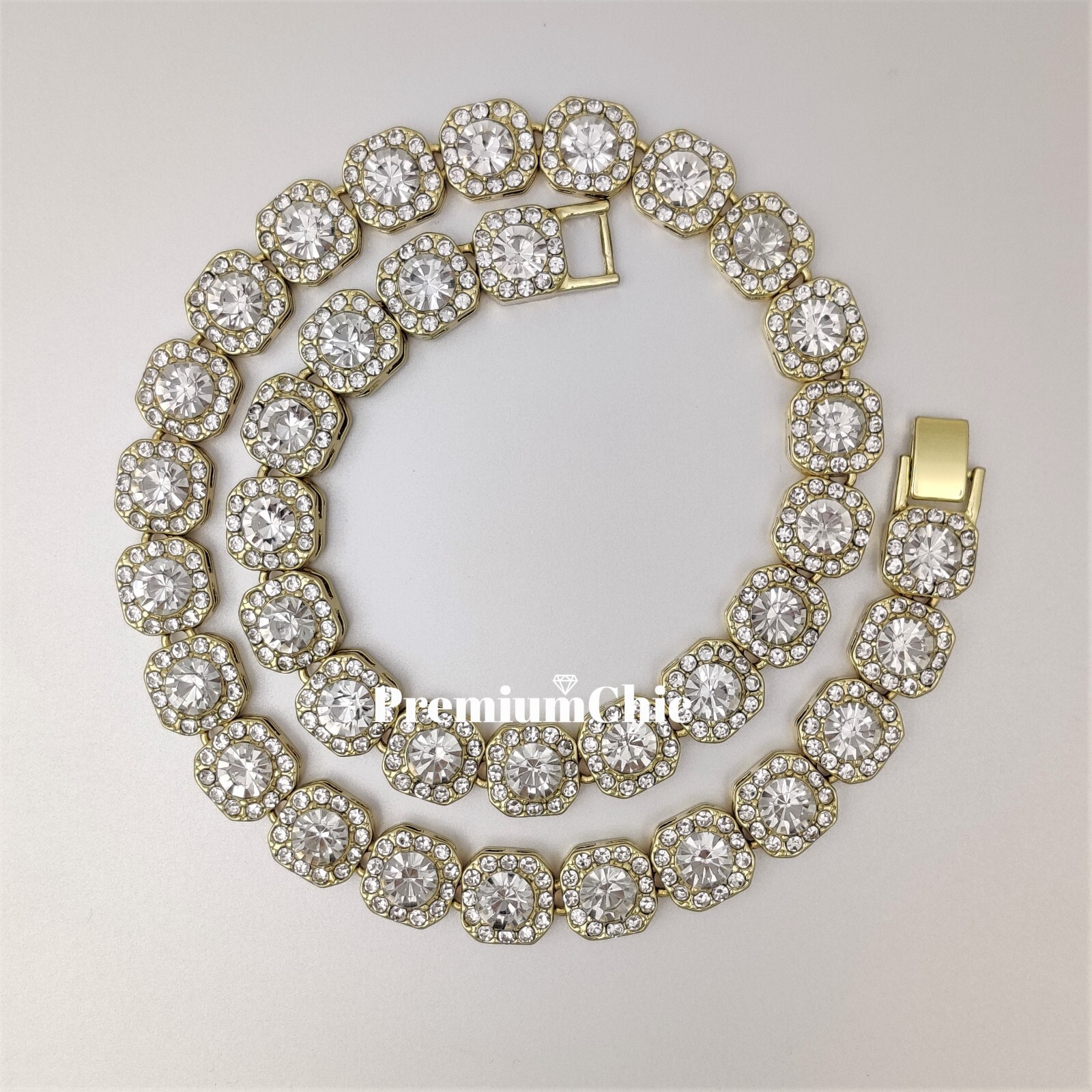 Iced Baguette Cluster Tennis Chain Necklace Plated CZ Men HipHop Fashion Jewelry