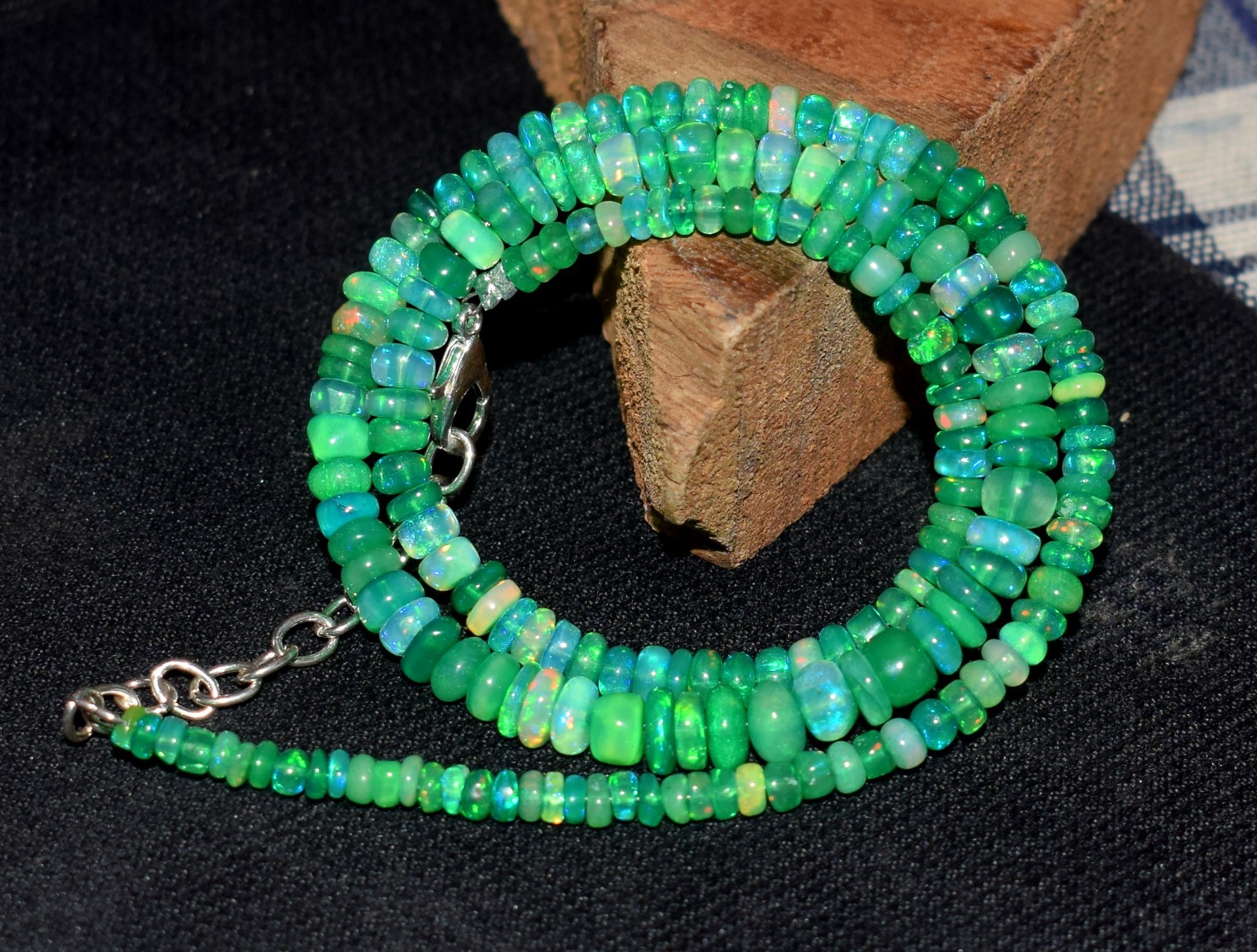 16″Natural Ethiopian Opal Wello Fire Opal Gemstone Bead Necklace