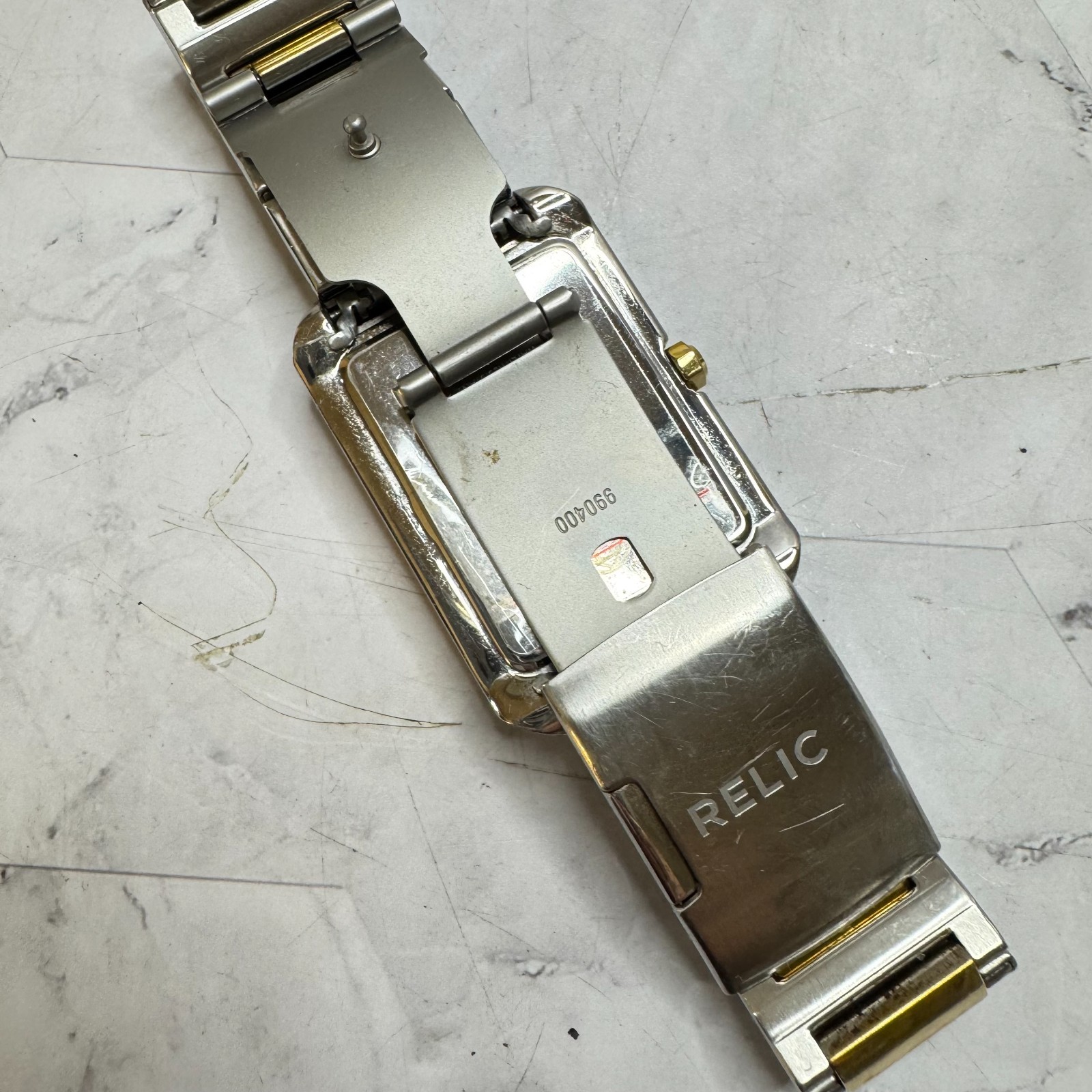 Relic by Fossil Men’s Watch Rectangle Black Gold Tone ZR77256 Dress Formal EUC