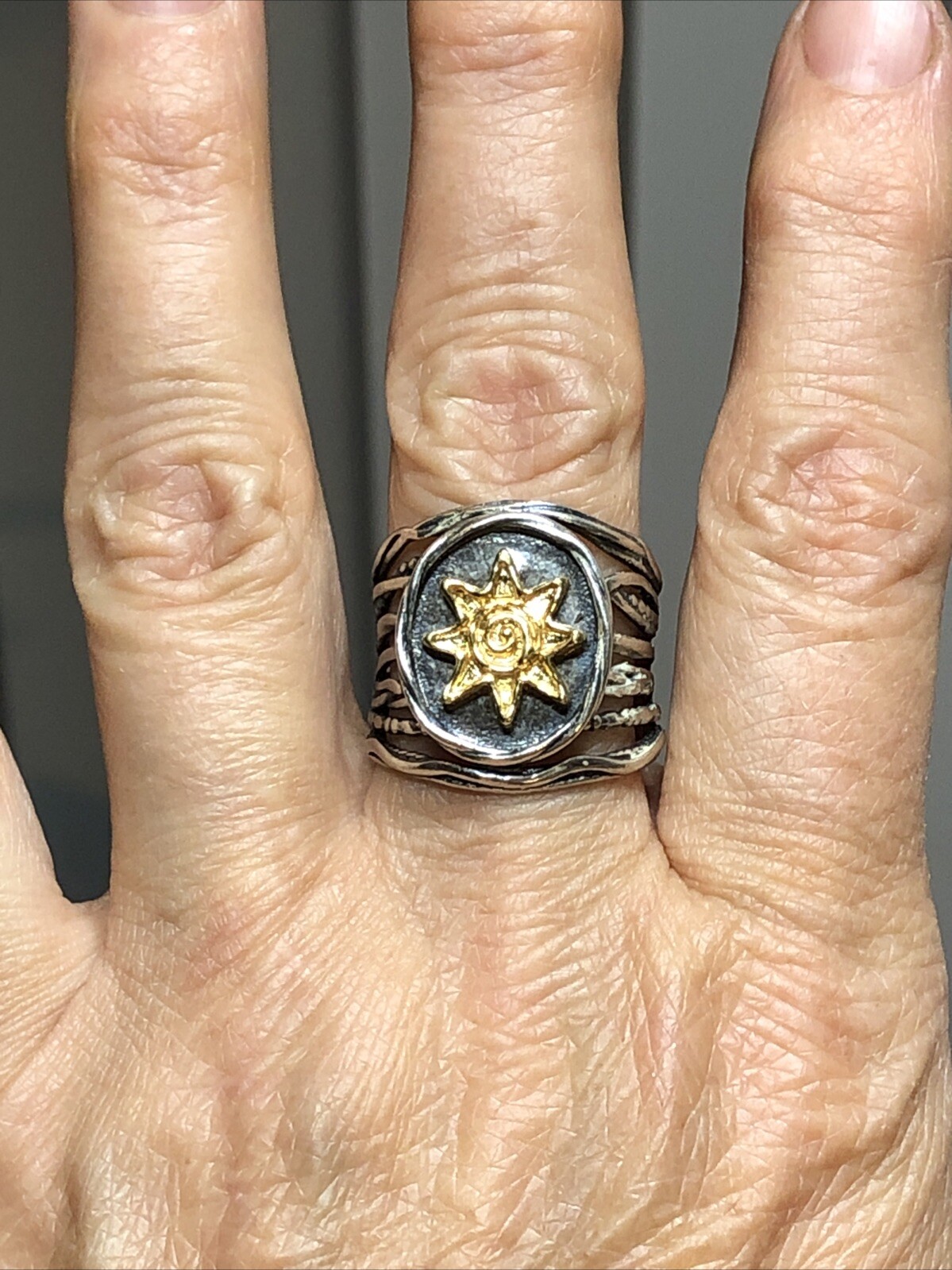 24. Shablool Didae 925 Sterling Yellow Accent SUN or STAR Ring 9g, 8.5s ISRAEL