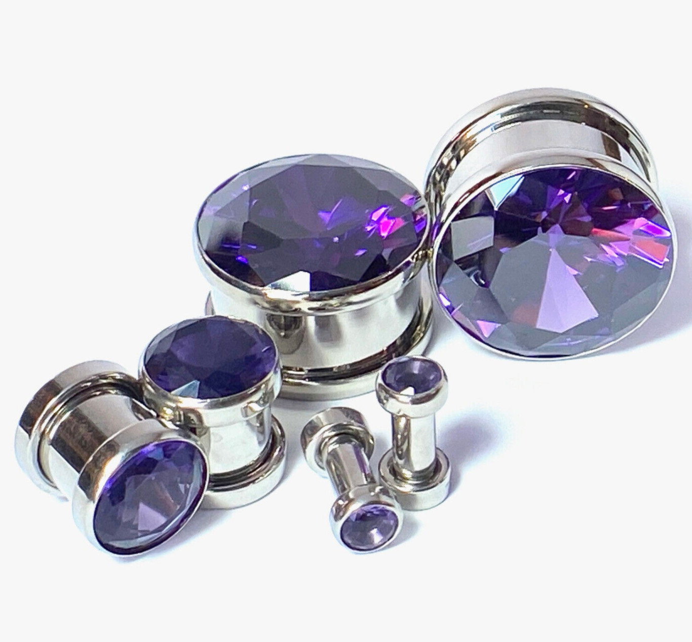 PAIR Large Purple Gem Screw Fit Tunnels Plugs Gauges – select size 6g up to 20mm
