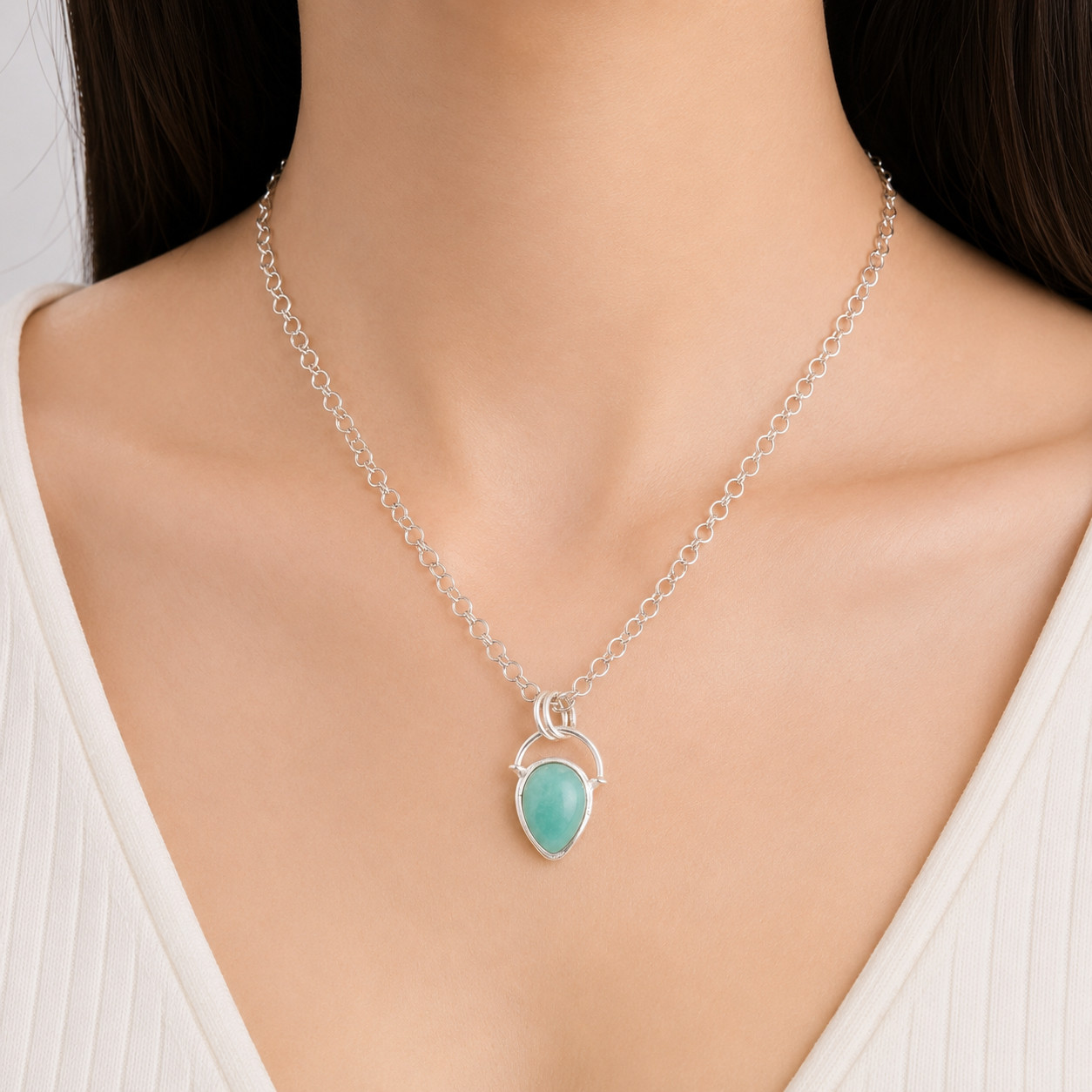 925 Sterling Silver Natural Amazonite Anniversary Engagement New Pendant Jewelry