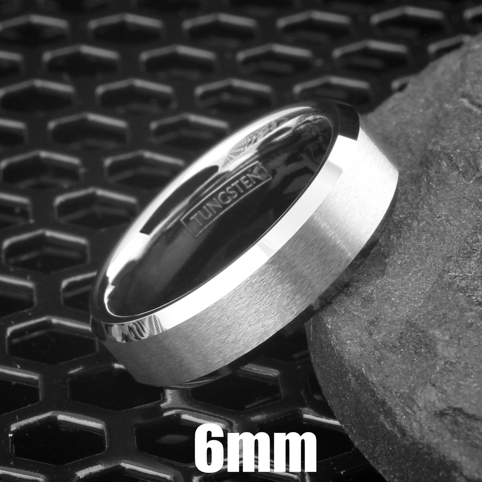 Personalized Tungsten Carbide Men’s Ring Brushed Center Wedding Band Jewelry
