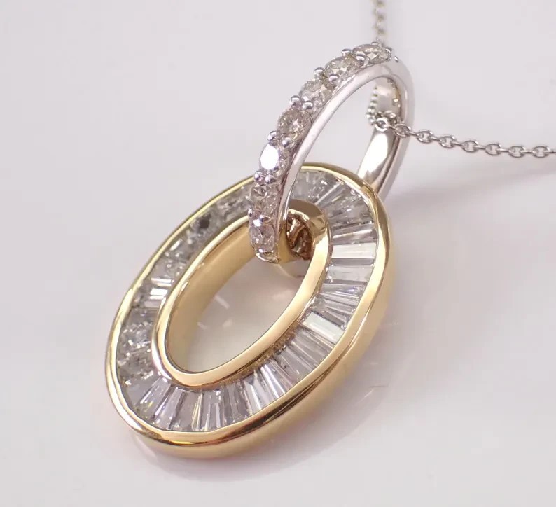 2Ct Baguette Lab Created Diamond Oval Halo Pendant 14K Yellow Gold Plated