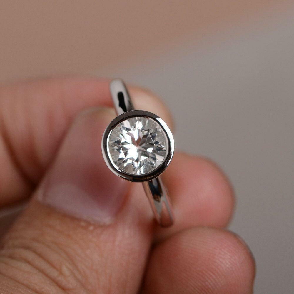 2ct Round Cut Lab-Created Moissanite Ring 14k White Gold Plated Bezel Solitaire
