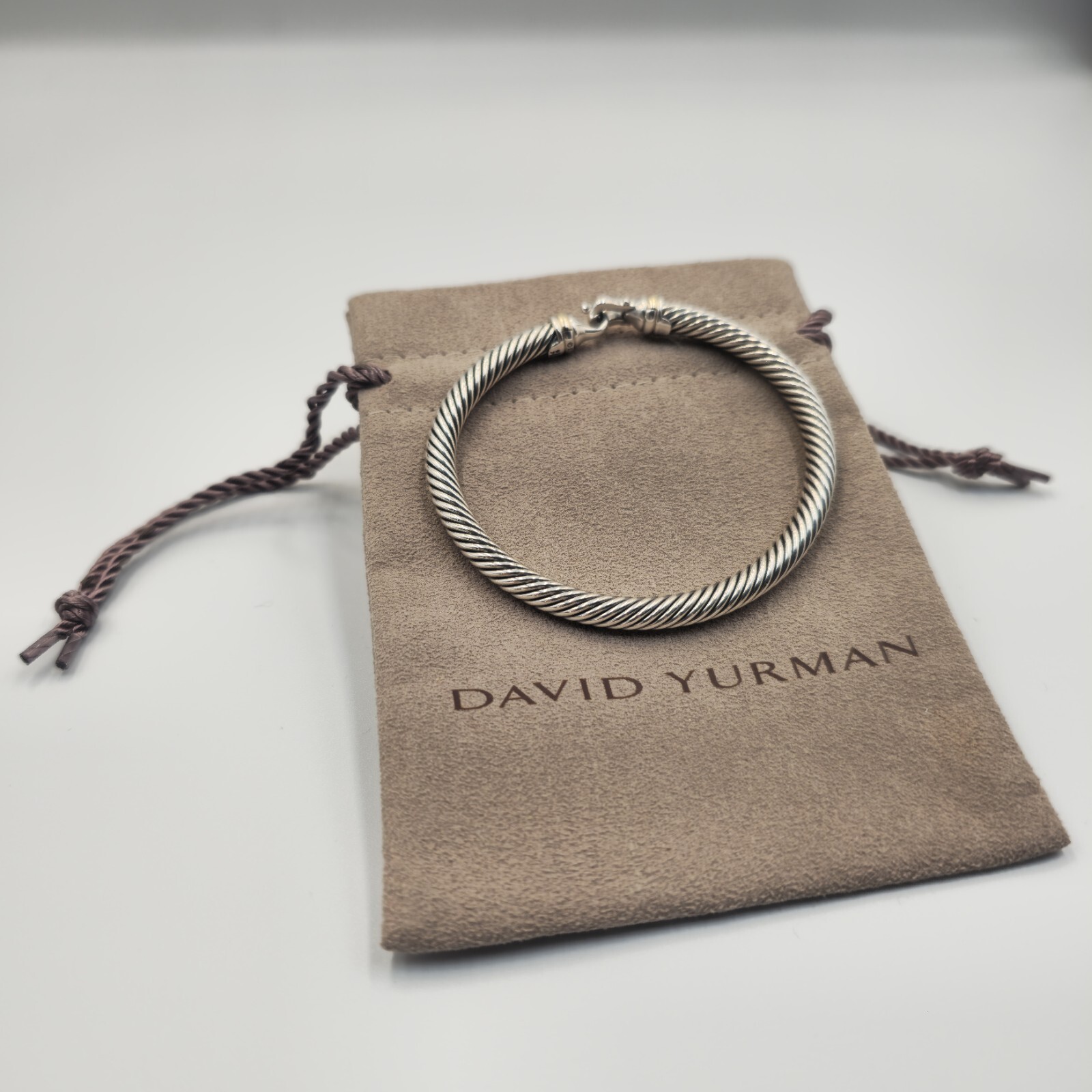 David Sterling Silver 925 5mm Cable 18k Gold Buckle Cuff Bracelet