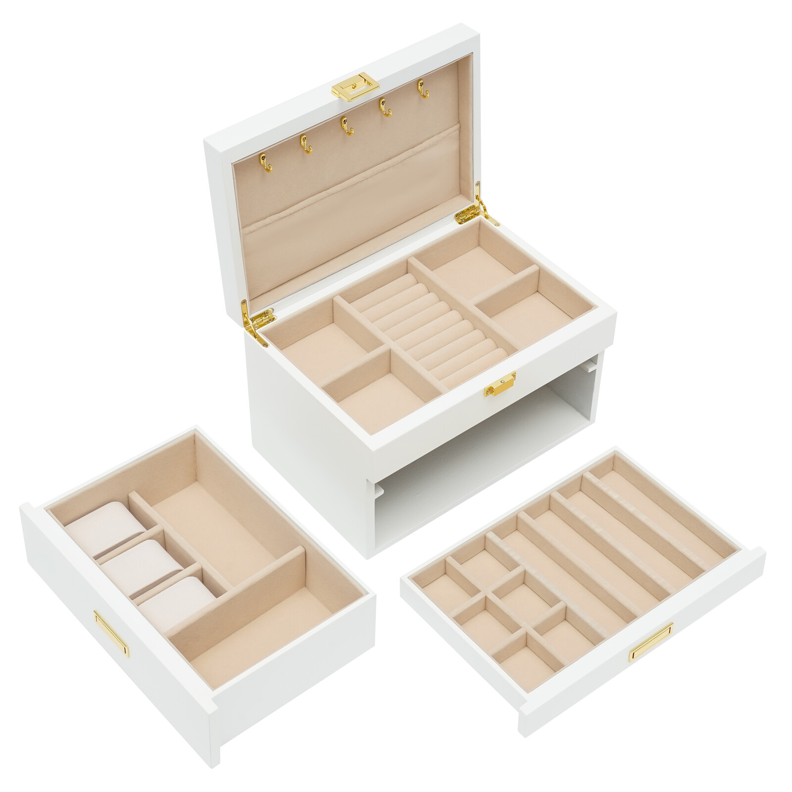 Jewelry Storage Box W/ Safe Lock 3 Layers Large Capacity Organizer with 2 Drawer