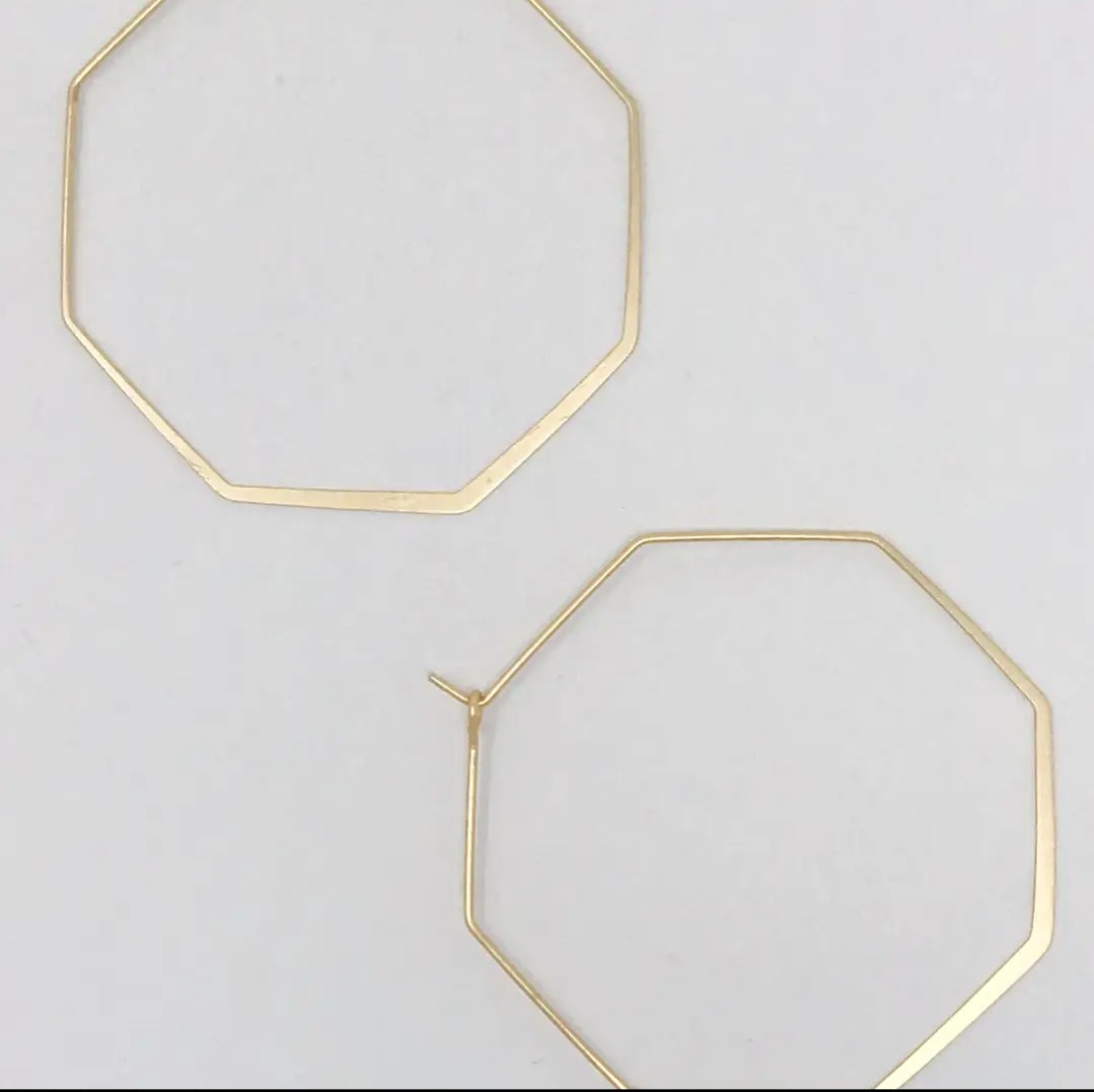 Stylish Octagon Wire Hoop Earrings Matte Gold Only 1 Pair