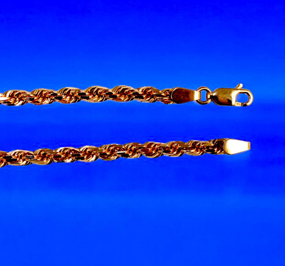 10K Rose Gold SOLID Rope Chain Necklace Bracelet Diamond Cut 1mm-5mm 7″-30″