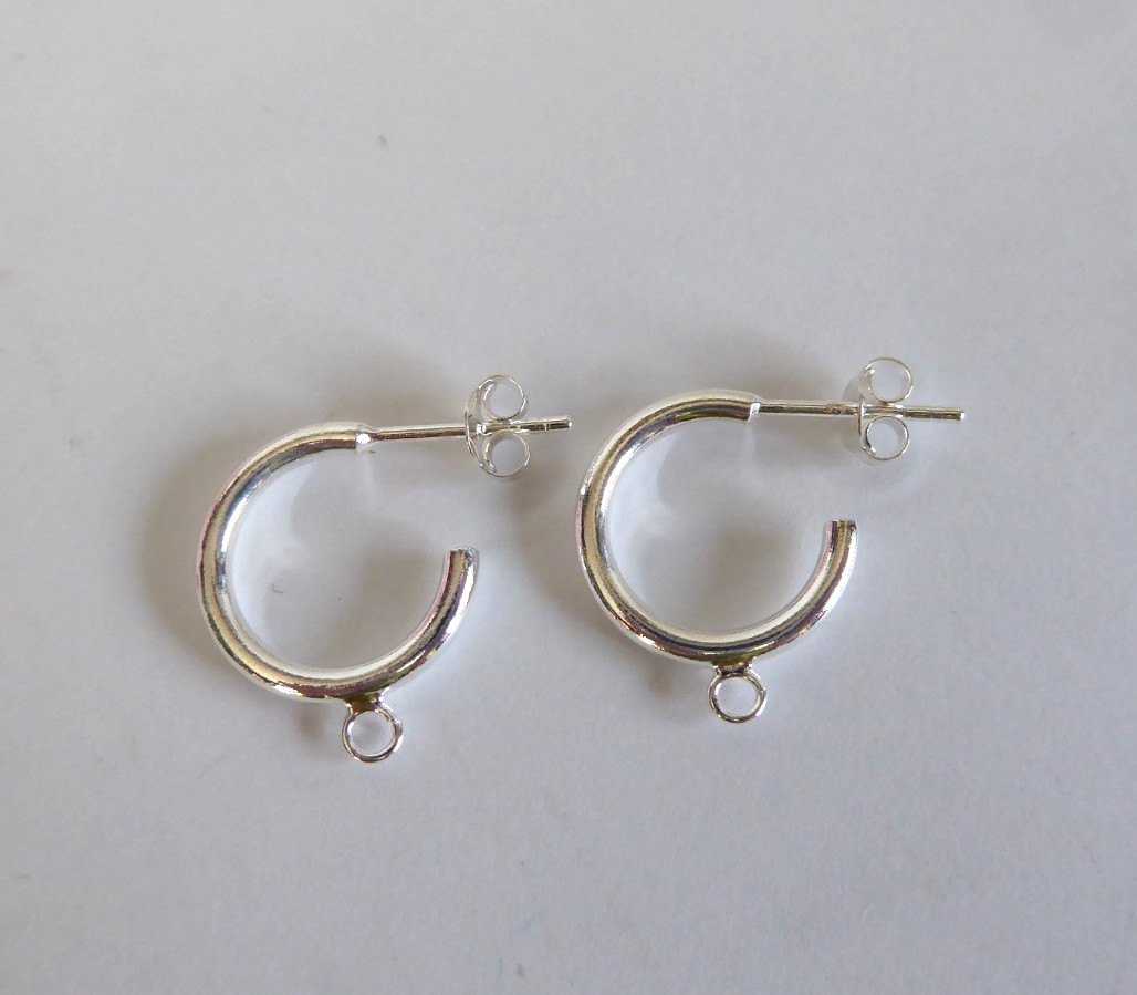 1 pair of 925 Sterling Silver Hoop Stud Earrings Post Findings Open Loop 1/2″ w.