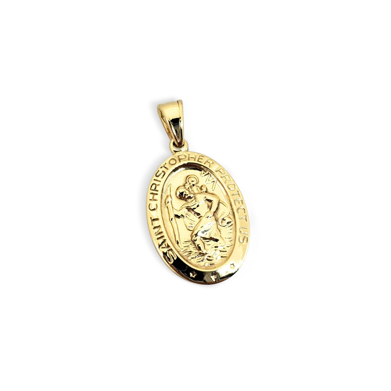 Solid 18K Yellow Gold St. Christopher Medal Pendant, 3/4″, Catholic Saint