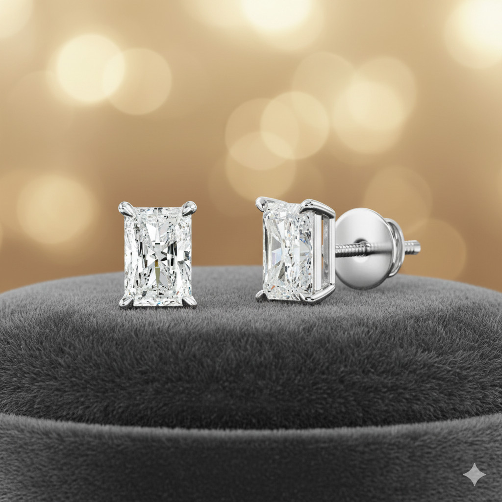 Gold Earrings Diamond Studs Radiant Cut 1 Carat Lab Created 14k White For Women