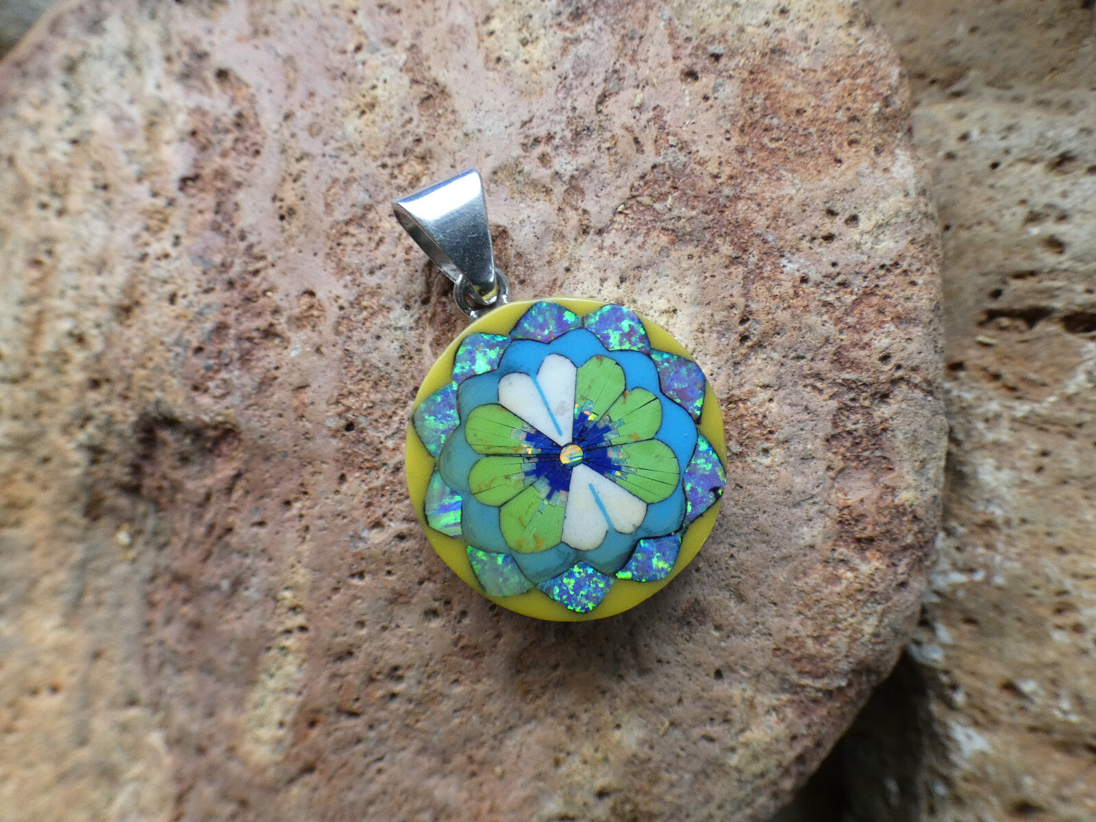 Gorgeous Pansy Flower Gemstone Opal Aluminum Sterling Silver Alloy Pendant AK83