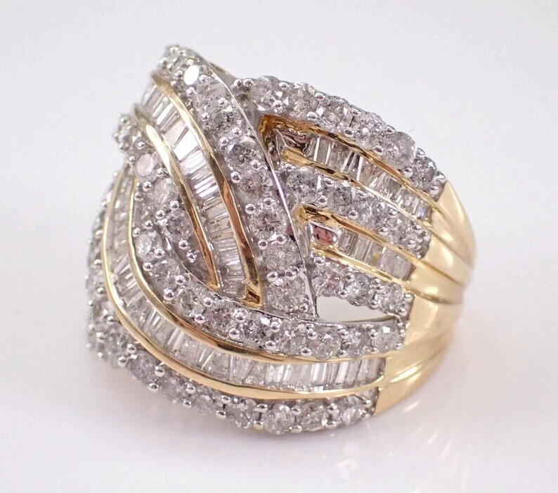2Ct Round/Baguette Cut Lab Created Diamond Wedding Ring 14K Two-Tone Gold Plated