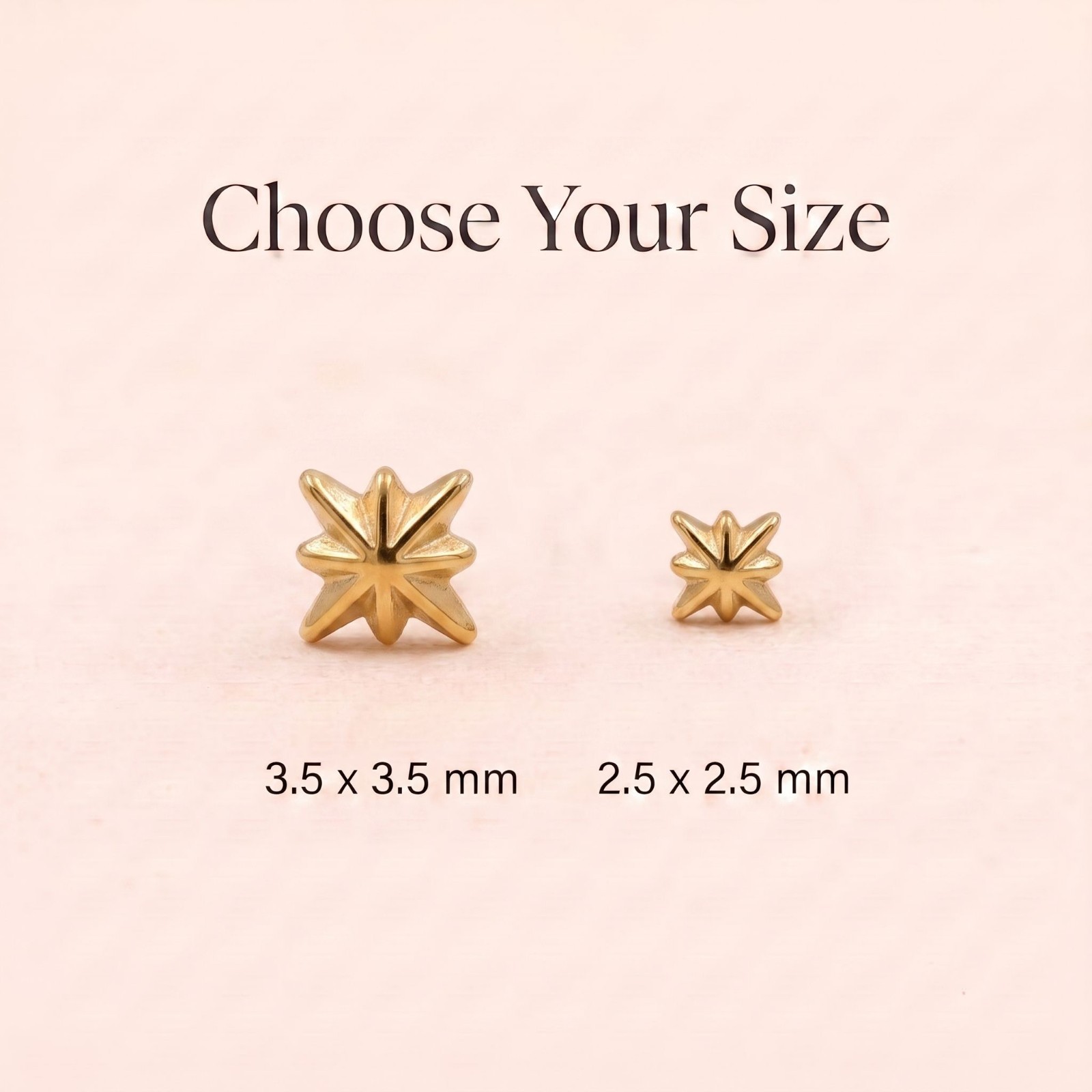 Mini Starburst Flat Back Earrings 14K Gold Plated Titanium Threadless Labret