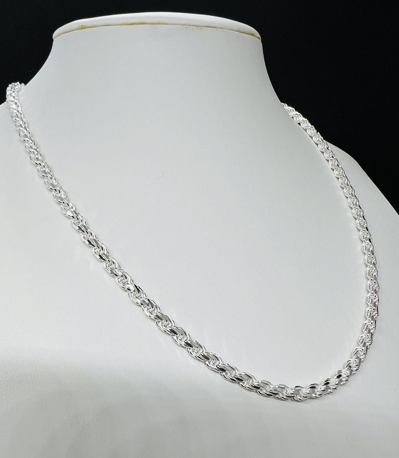 4mm Solid rope chain 925 Sterling silver men’s women’s necklace 16″ – 30″