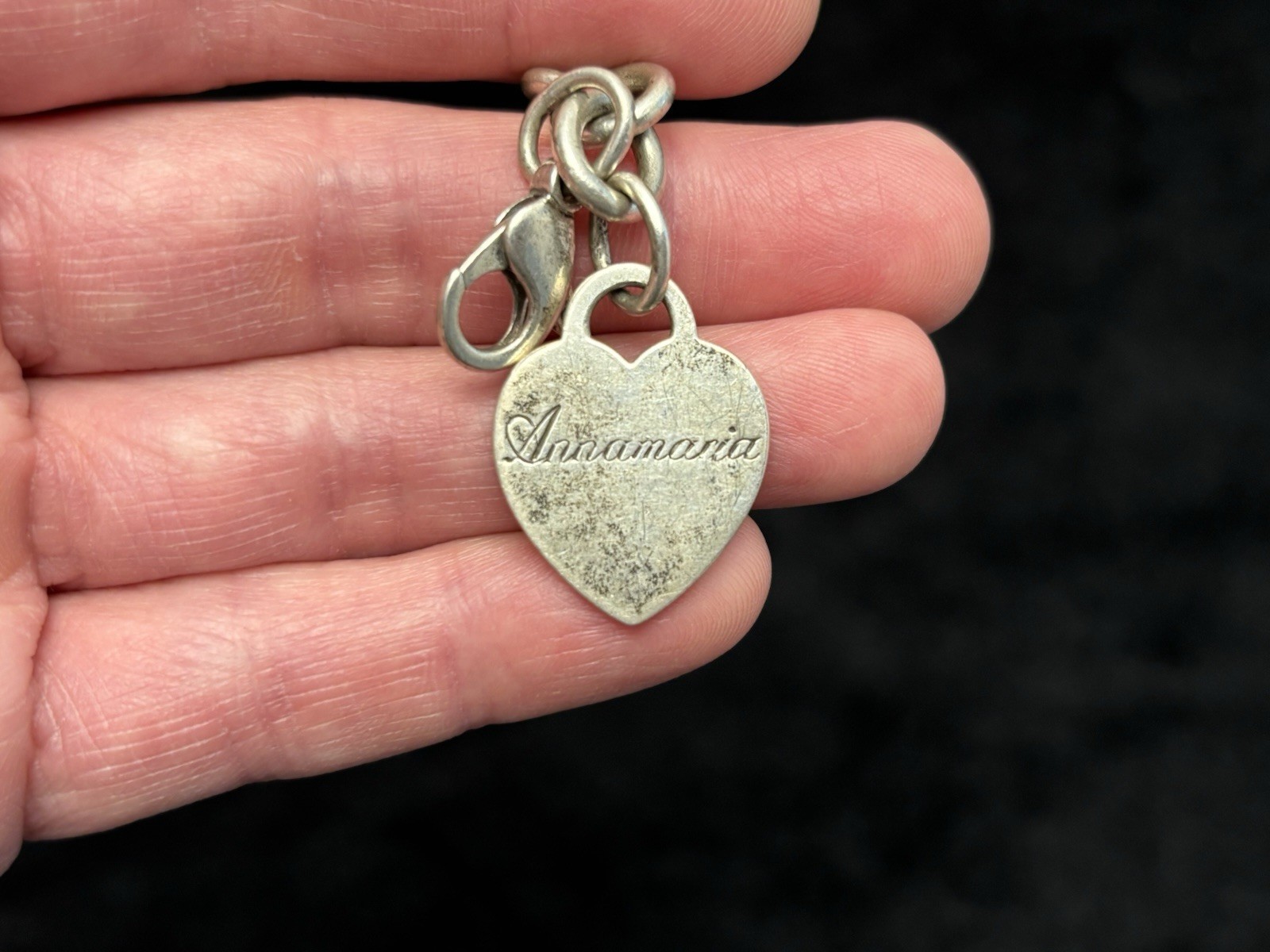 7.5″ Authentic Tiffany & Co. Heart Charm Tag Bracelet Engraved w/ Name Annamaria
