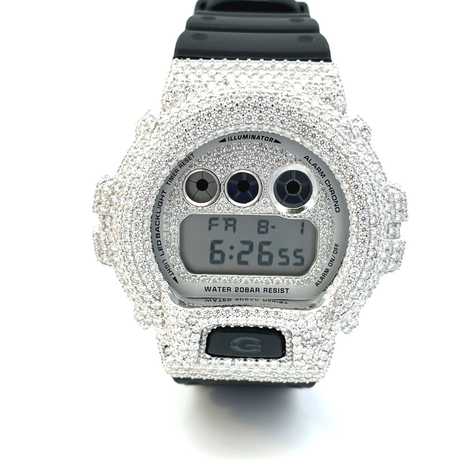 Moissanite Fully Iced Out G-SHOCK DW-6900 – D Color, Flawless Clarity