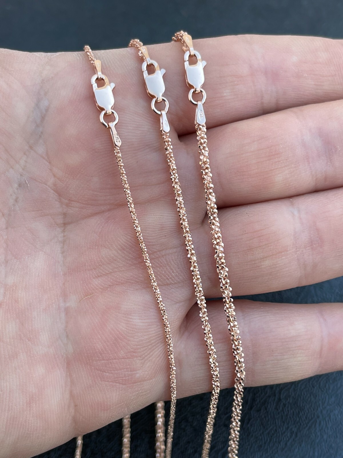 14k Rose Gold Plated Solid 925 Sterling Silver Sparkle Rope Chain Necklace Iced