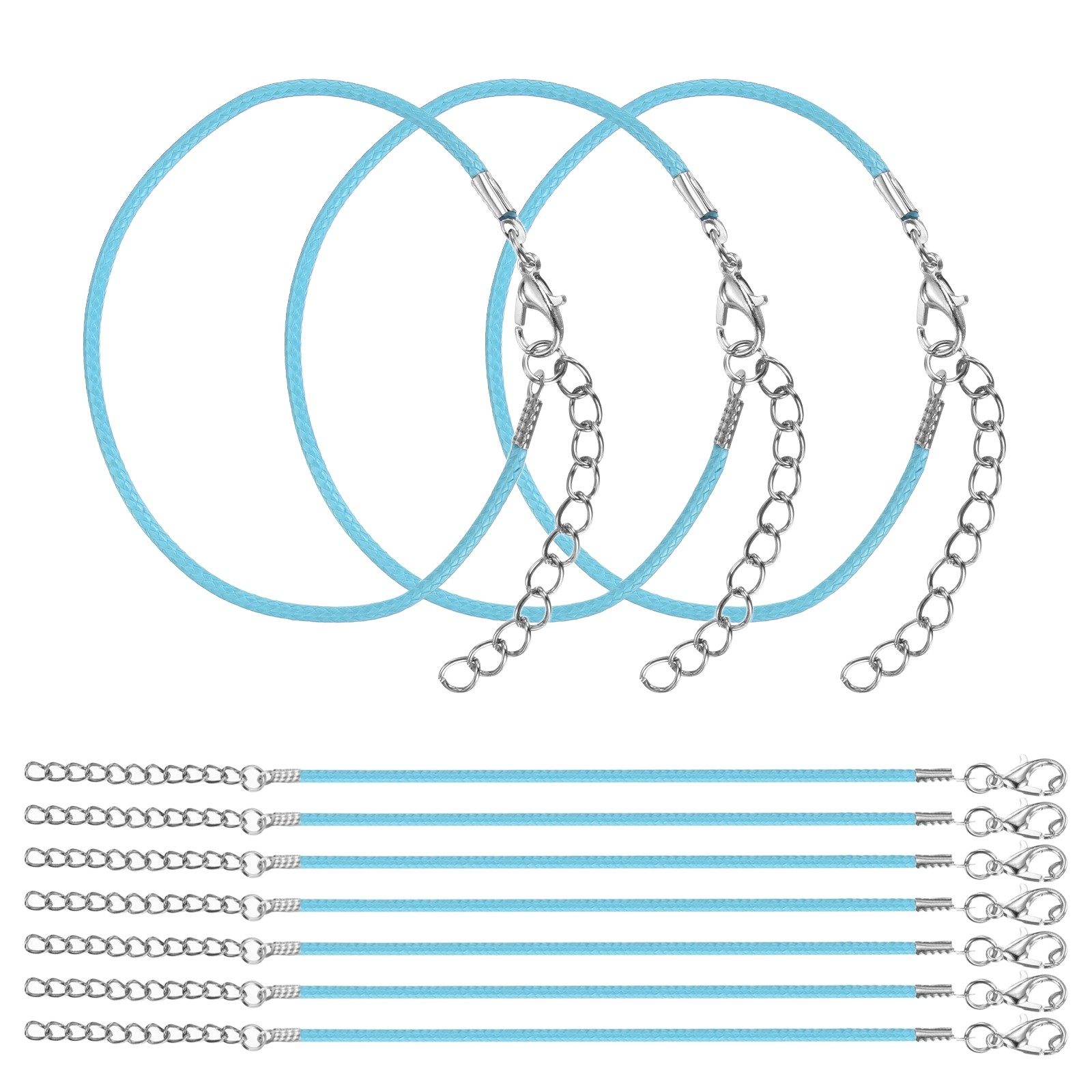 10 PCS Light Blue Bracelet Cord,9″ 2mm Cord with Clasp for Bracelet