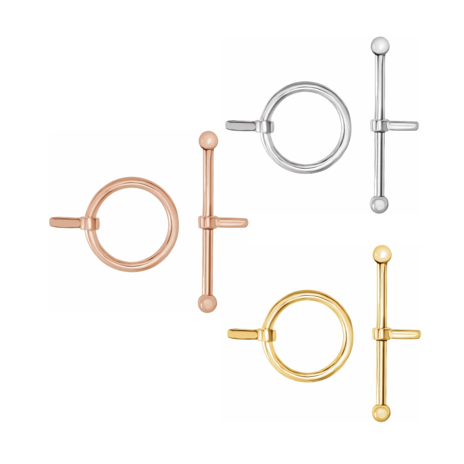 14K Solid Gold or Silver Ball End Toggle Clasp Set Bar &Ring Wire Bracelet Chain