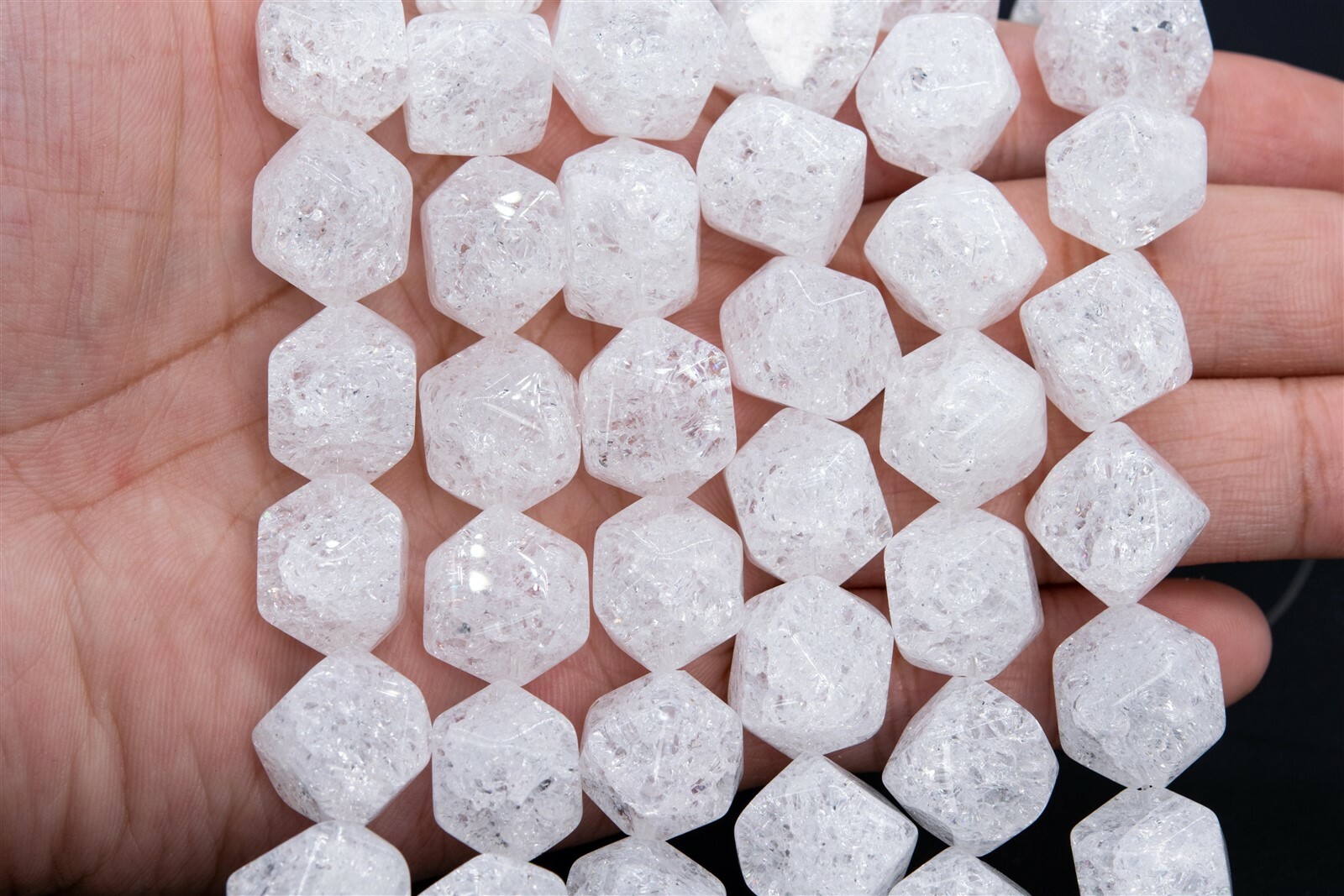 15x12MM White Crystal Quartz Crack Pattern Faceted Nugget Grade AAA Natural Bead